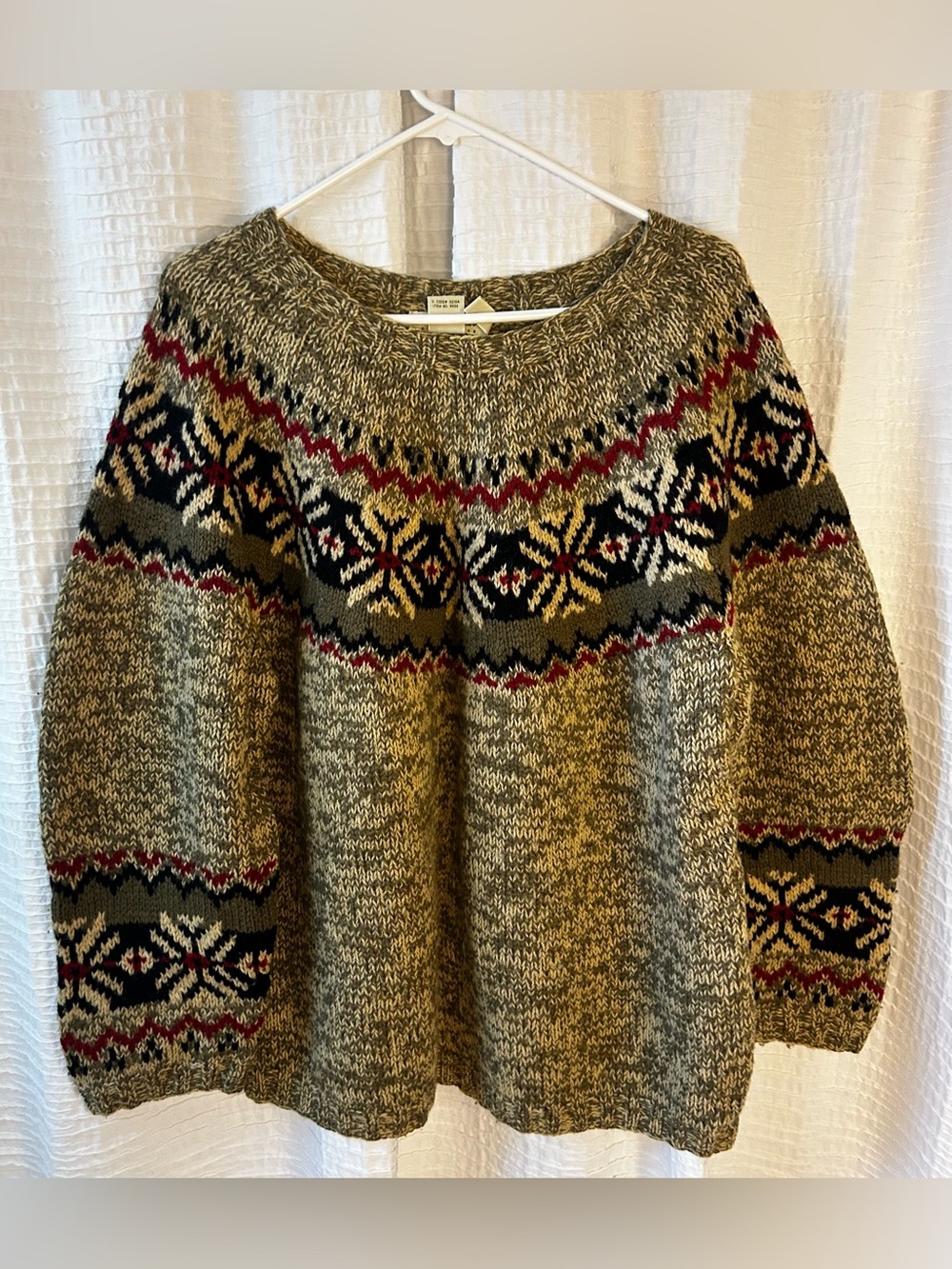 Eddie Bauer Olive and Multi Fair Isle Crewneck Sweater